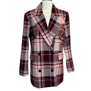 NWT 7 For all Mankind Maroon Pink Double Breasted Pea Coat size Medium